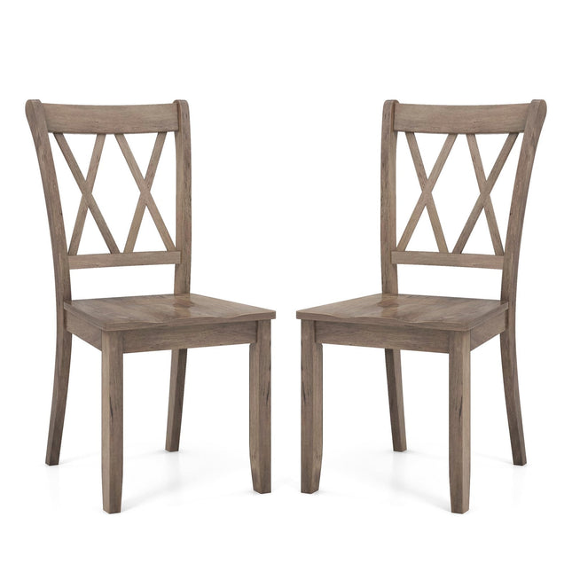 Set of 2 Wooden Dining Chairs Mid Century Farmhouse Retro Kitchen Chairs-Brown