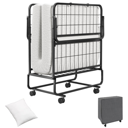 Space-Saving Narrow Twin Rollaway Bed with Pillow and Side Organizer Pocket