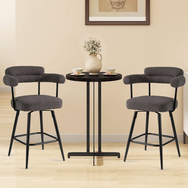 Swivel Bar Stool Set of 2 Counter Height Chairs with Curved Back and Arms-Grey