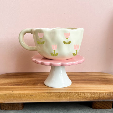 Tasse en céramique crème 12oz - tulipes