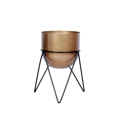 Teresa - Brass Mid-Century Planter With Black Metal Stand