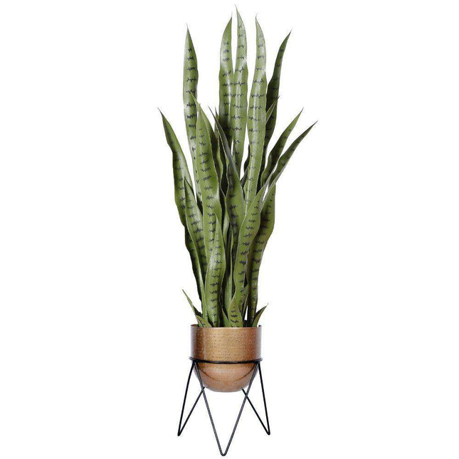 Teresa - Brass Mid-Century Planter With Black Metal Stand