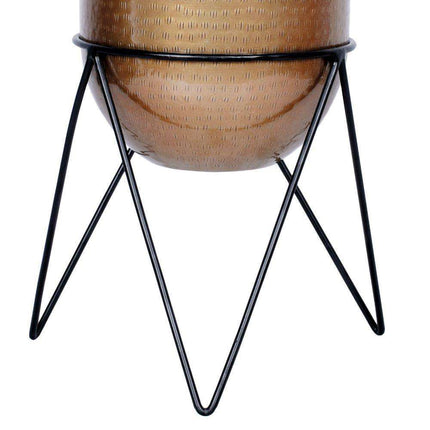Teresa - Brass Mid-Century Planter With Black Metal Stand