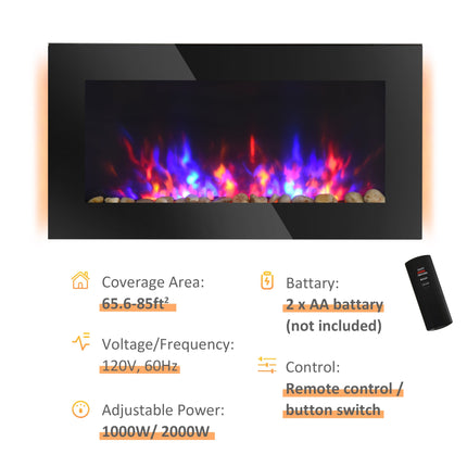 Marley 36" Thin Freestanding/Wall Mounted Electric Fireplace Heater with Eco Mode