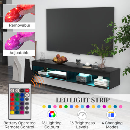 Lane Modern Wall Mounted TV Stand with Storage and LED Lights-Black