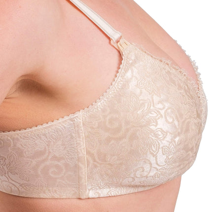 Women’s Nursing Bra – Breathable, Stretchy & Full-Coverage Maternity Bra with One-Hand Clips (White, Skin)