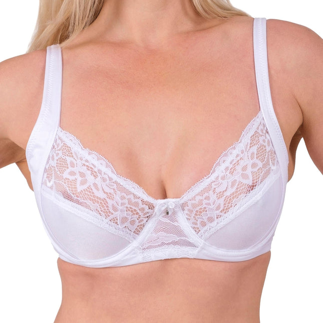 Lace-Trim Full-Coverage Support Bra – Breathable, Elegant & Underwire Everyday Lingerie (Black, Skin, White)