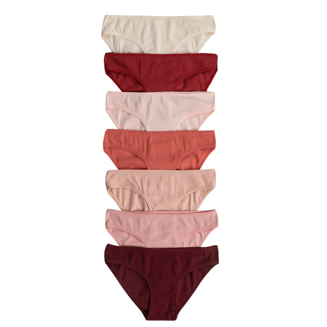 7-Pack Women’s Ribbed Cotton Bikini Panties – Stretch Slip Brief Underwear Set