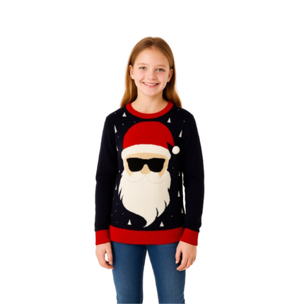 Girl Smart Santa in Shades Sweater with Pom pom