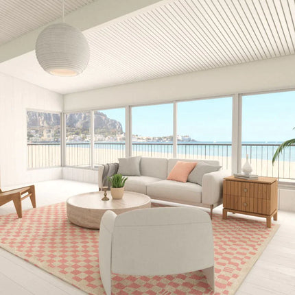 Metro Checkered Malibu Pink & White Rug