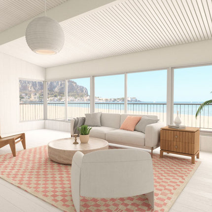 Metro Checkered Malibu Pink & White Rug