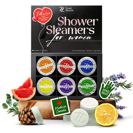 Zen & Hearth Shower Steamers Gift Set for Women – 6 Pack Natural Aromatherapy Shower Bombs for Self-Care and Relaxation