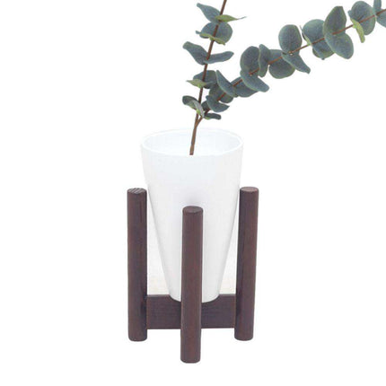Vase - White Bamboo Mid-Century Tabletop Planter On Wood Stand