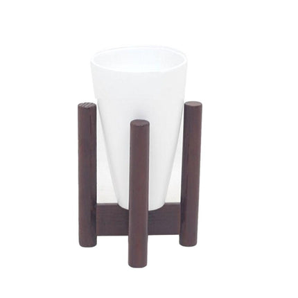 Vase - White Bamboo Mid-Century Tabletop Planter On Wood Stand