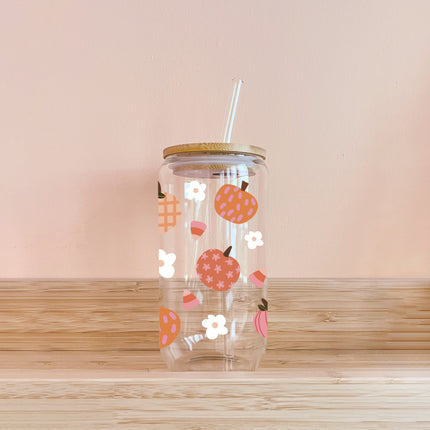 Verre boho - fleurs et citrouilles