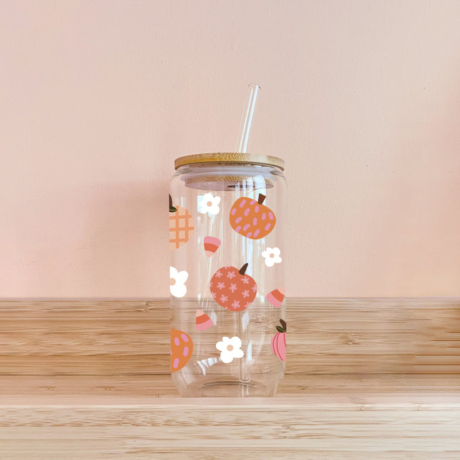 Verre boho - fleurs et citrouilles
