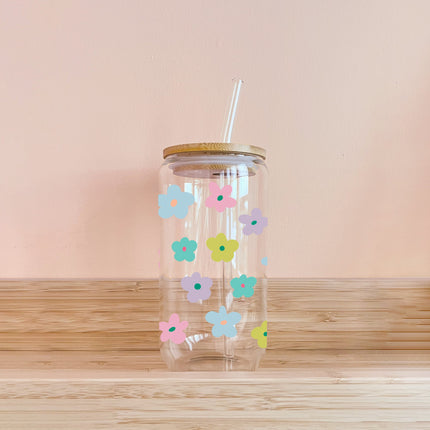 Verre boho - fleurs pastel