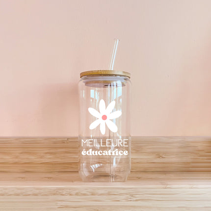 Verre boho - Meilleure éducatrice - fleur blanche