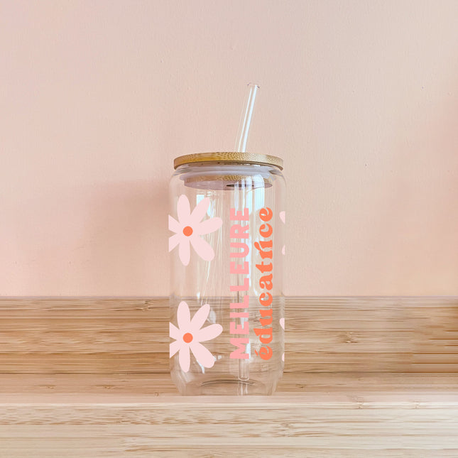 Verre Meilleure éducatrice - fleurs roses