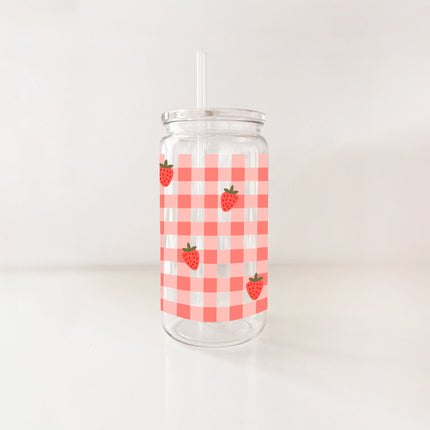 Verre en plastique - Gingham fraises