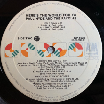 Paul Hyde And The Payolas – Here's The World For Ya