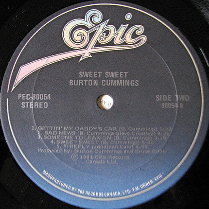 Burton Cummings – Sweet Sweet - 1981 Original Pressing