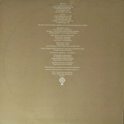 Gordon Lightfoot – Old Dan's Records - Early Pressing