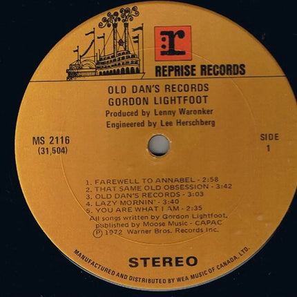 Gordon Lightfoot – Old Dan's Records - Early Pressing