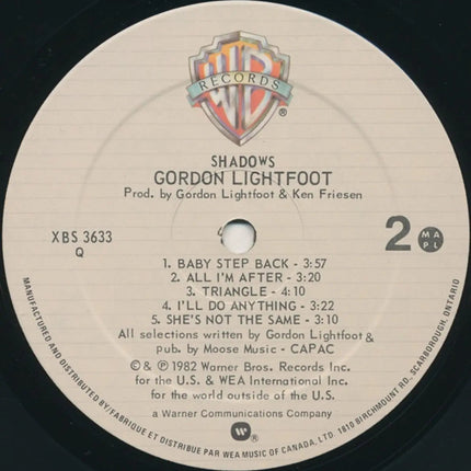 Gordon Lightfoot – Shadows - 1982 Original