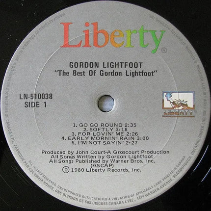 Gordon Lightfoot – The Best Of Gordon Lightfoot - 1980 Pressing