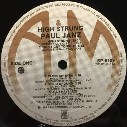 Paul Janz – High Strung - 1985 Original
