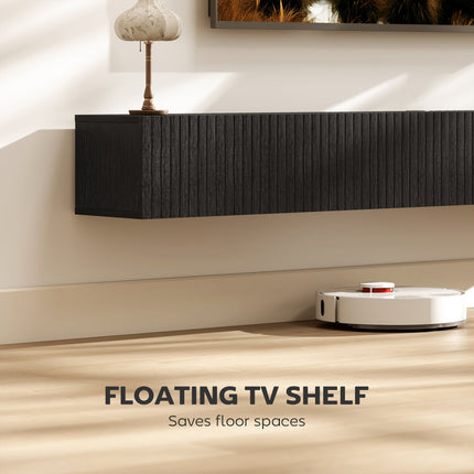 Jesse 71" Floating TV Stand with 2 Fluted Flip-Down Doors for TVs up to 75"-Black