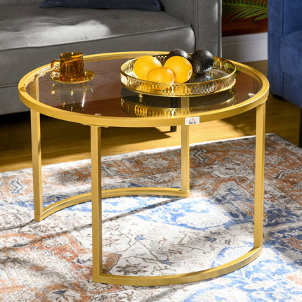 Micah Modern Nesting Coffee Tables with Tempered Glass Top-Gold