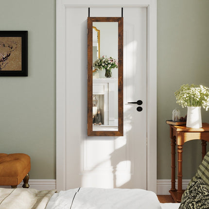 Wall or Door Mounted Jewelry Cabinet with Full-Length Mirror and LED Lights-Black