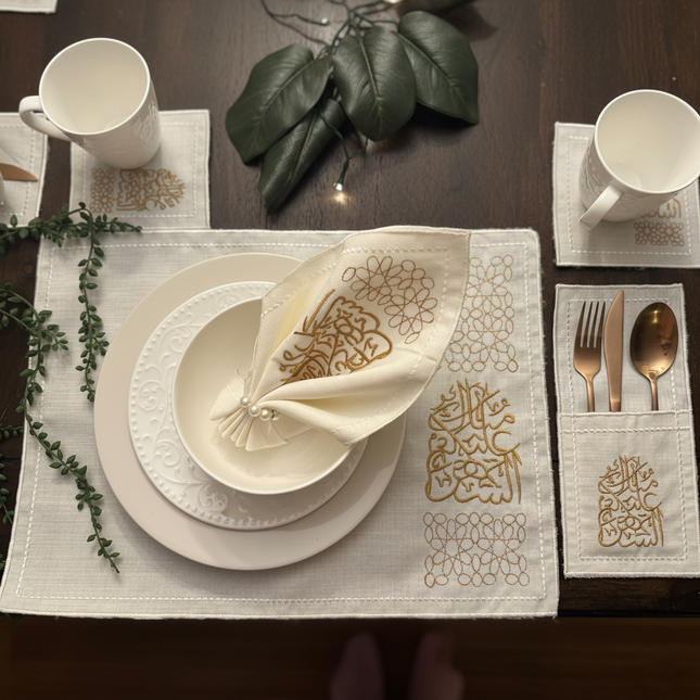 Month of Blessings - Golden Silk Embroidery Placemat Set (30 Pieces)