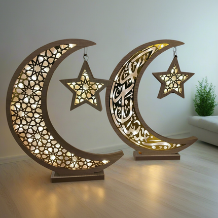 Oversized Wooden and Acrylic Crescent with LED Lighting