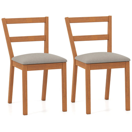 Wooden Dining Chair Set of 2 Farmhouse Kitchen Chair with Upholstered Seat-Brown