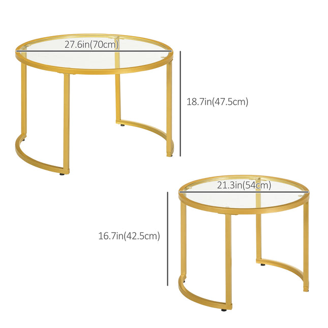 Micah Modern Nesting Coffee Tables with Tempered Glass Top-Gold