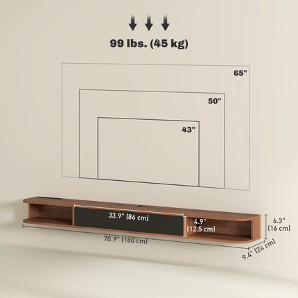 Lennox Floating TV Stand for TVs up to 75" with Flip Drawer-Walnut