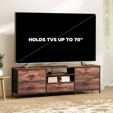 Jamie TV Stand with Charging Station for TVs up to 70 Inches-Rustic Brown