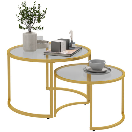 Micah Modern Nesting Coffee Tables with Tempered Glass Top-Gold