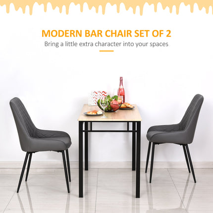 Blake Modern Dining Chairs Set of 2 with Diamond Tufting and Steel Legs-Grey