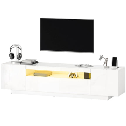 Greer Modern TV Stand with RGB LED Lights-for 65-85" TVs-High Gloss White