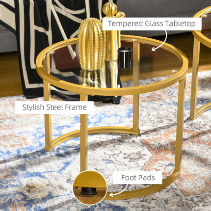 Micah Modern Nesting Coffee Tables with Tempered Glass Top-Gold