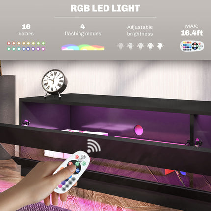 Hart Lighted TV Stand for TVs up to 75"-High Gloss Black