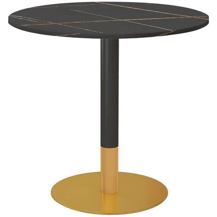 Rene Round Modern Dining Table with Faux Marble Top for Small Spaces-Black