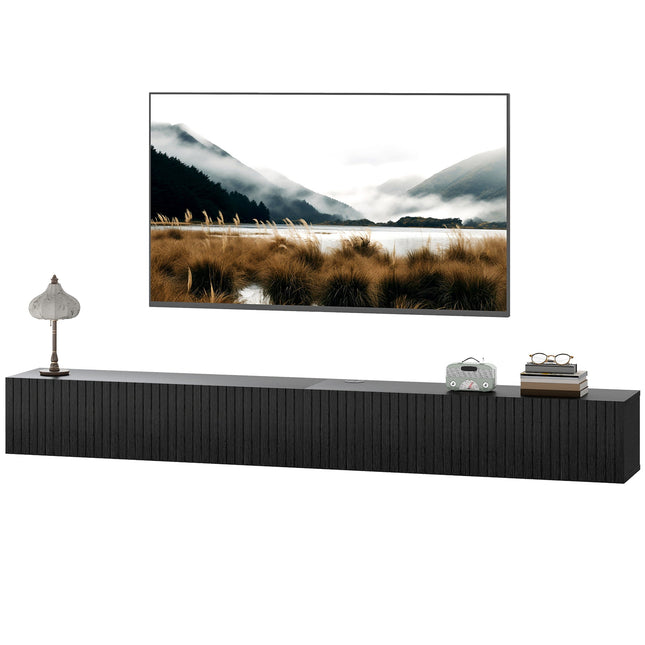 Jesse 71" Floating TV Stand with 2 Fluted Flip-Down Doors for TVs up to 75"-Black