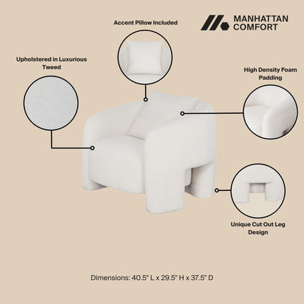 Chloe Pine Wood Tweed Accent Chair - Cream