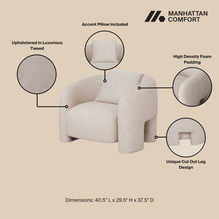 Chloe Pine Wood Tweed Accent Chair - Beige