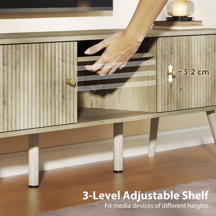 Birch TV Stand for Televisions up to 65" with Adjustable Shelves and Pine Wood Legs-Oak